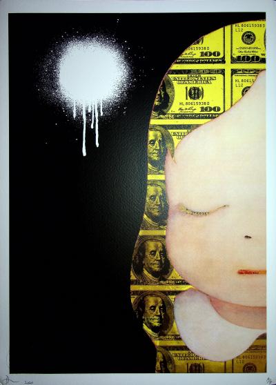 Death NYC - Nara with yellow dollars hair, 2020  - Sérigraphie originale signée 2