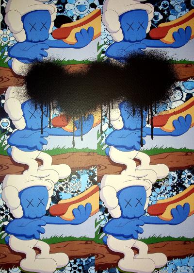 Death NYC - Kaws Smurf, 2020  - Sérigraphie originale signée 2