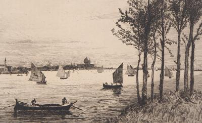 John Postle HESELTINE : Vue de Venise de Lido, 1879 - Gravure originale signée 2