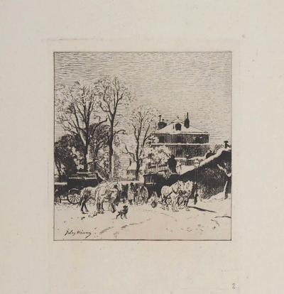Jules HEREAU : Paris, Station d’Omnibus aux Batignolles, 1874 - Gravure originale signée 2