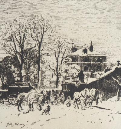 Jules HEREAU : Paris, Station d’Omnibus aux Batignolles, 1874 - Gravure originale signée 2