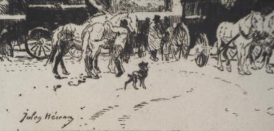 Jules HEREAU : Paris, Station d’Omnibus aux Batignolles, 1874 - Gravure originale signée 2