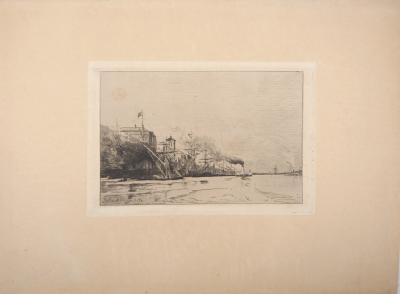 Jules HEREAU : Vue de port, 1874 - Gravure originale signée 2