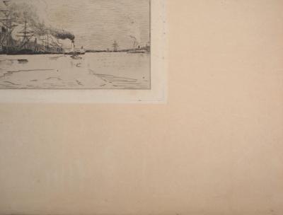 Jules HEREAU : Vue de port, 1874 - Gravure originale signée 2