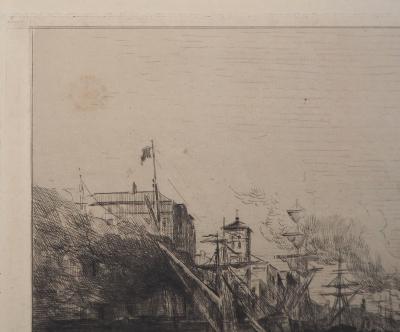 Jules HEREAU : Vue de port, 1874 - Gravure originale signée 2
