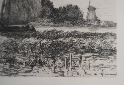 GRAVESANDE : Bateaux pêcheurs sur l’Escaut - Gravure originale signée 2