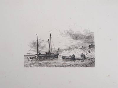 Théodore GUDIN : Matinée de pêche, 1828 - Lithographie originale signée 2
