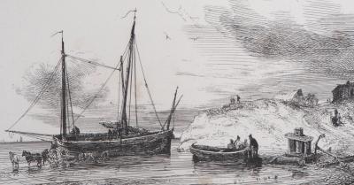 Théodore GUDIN : Matinée de pêche, 1828 - Lithographie originale signée 2