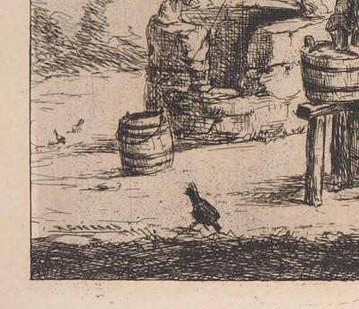 Henri GUERARD : Lavage au puits - Gravure originale signée 2