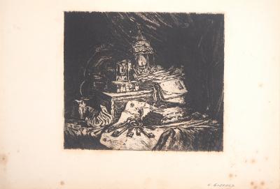 Henri GUERARD: Lantern, chest and keys - Original signed etching 2
