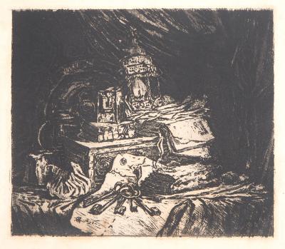 Henri GUERARD: Lantern, chest and keys - Original signed etching 2