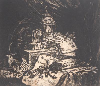Henri GUERARD: Lantern, chest and keys - Original signed etching 2