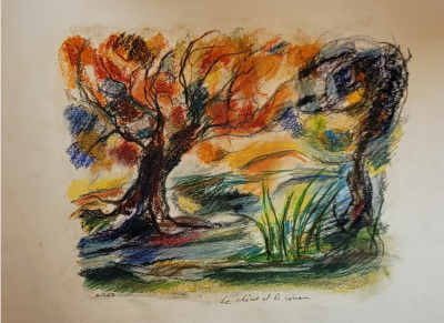 Jean Claude AUGER - Le chêne et le roseau, 1990 - Pastel original signé 2