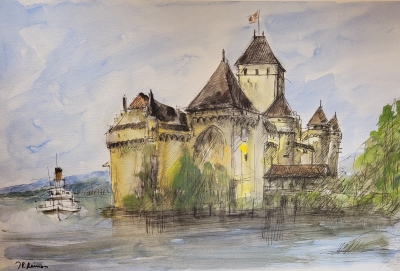 Jean-Pierre REMON - Le Château de Chillon, 1992 - Impression offset signée au crayon 2