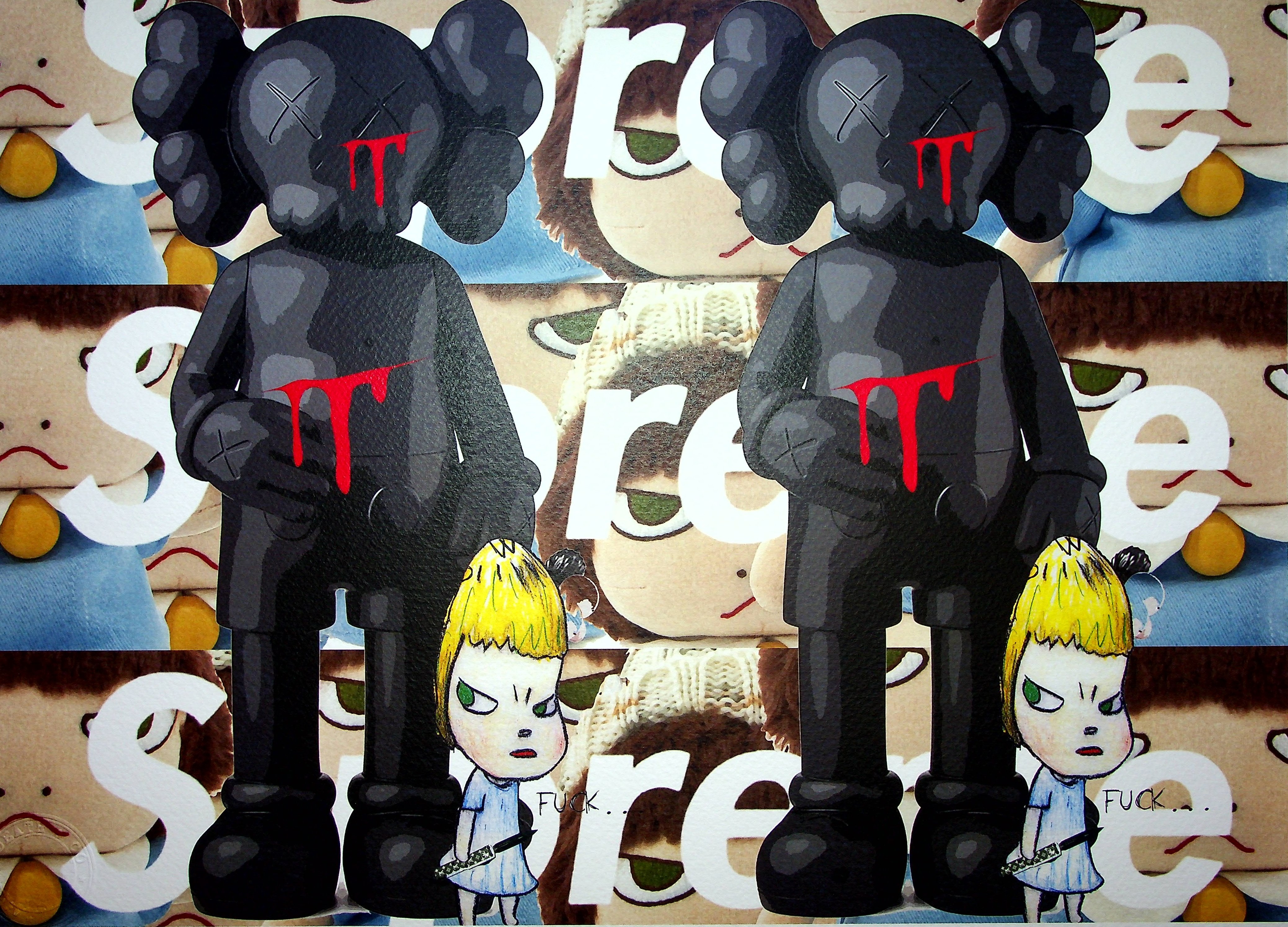 Death NYC - Kaws injured by Nara, 2020 - Original signed