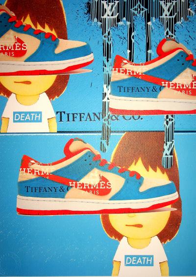 Death NYC - Blue Hermès Tiiffany Nike sneakers, 2020  - Sérigraphie originale signée 2