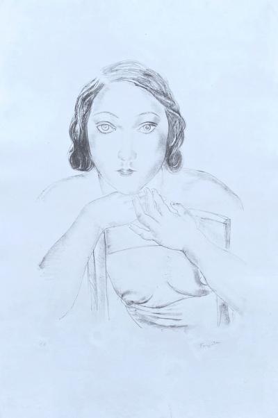 Léonard FOUJITA - Modèle appuyée sur le dossier d’une chaise, circa 1930 - Lithographie originale signée au crayon 2