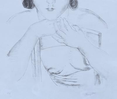 Léonard FOUJITA - Modèle appuyée sur le dossier d’une chaise, circa 1930 - Lithographie originale signée au crayon 2