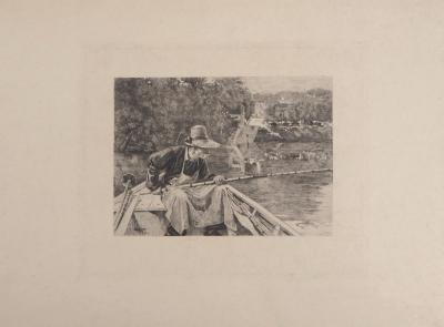 René GILBERT : Le pêcheur à la ligne - Gravure originale signée 2