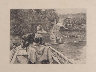 René GILBERT : Le pêcheur à la ligne - Gravure originale signée 2