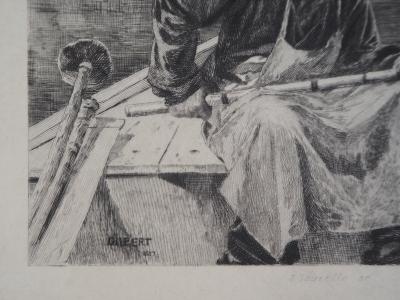 René GILBERT : Le pêcheur à la ligne - Gravure originale signée 2