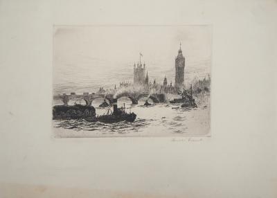 James GRANT : Vue de Westminster, Londres - Gravure originale signée 2