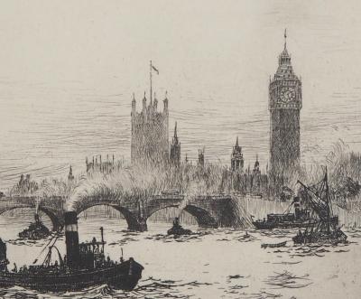 James GRANT : Vue de Westminster, Londres - Gravure originale signée 2