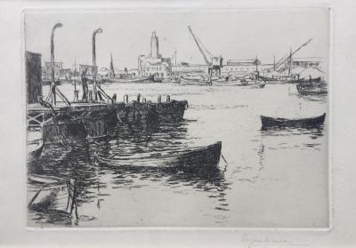 Eugène COURNEAU - Le port d’Alger , 1936 - Eau-forte originale signée au crayon 2
