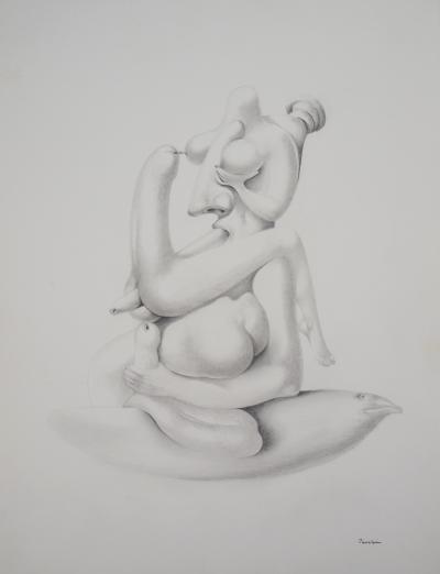 Jules PERAHIM - J’écris dans le sexe de l’univers, 1972 - Dessin original signé 2
