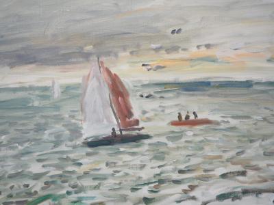 Jean-Jacques RENÉ: Sailboat at Sea - Oil on canvas signed 2