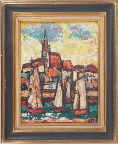 Henry Maurice D’ANTY : Bretagne, Eglise vue du port - Huile sur toile signée 2