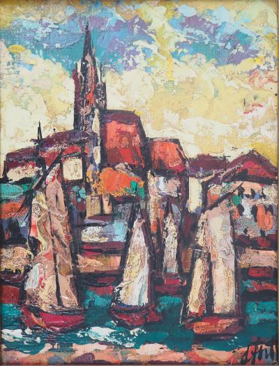 Henry Maurice D’ANTY : Bretagne, Eglise vue du port - Huile sur toile signée 2