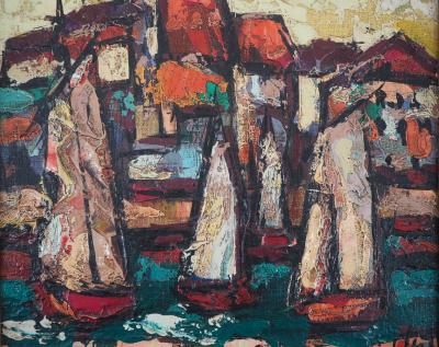 Henry Maurice D’ANTY : Bretagne, Eglise vue du port - Huile sur toile signée 2