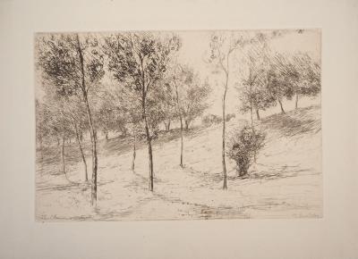 Jacques BOURDELEY : Le chemin montant à Grisy, 1902 - Gravure originale signée 2