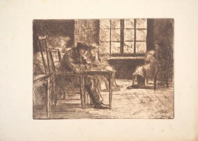 Jacques BOURDELEY : A l’hospice des vieillards, 1903 - Gravure originale 2