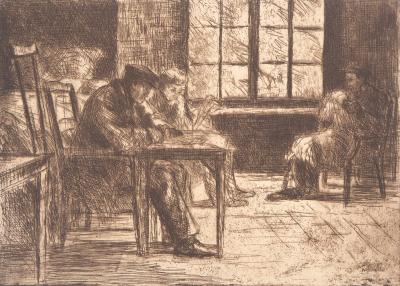 Jacques BOURDELEY : A l’hospice des vieillards, 1903 - Gravure originale 2