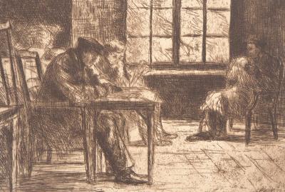Jacques BOURDELEY : A l’hospice des vieillards, 1903 - Gravure originale 2