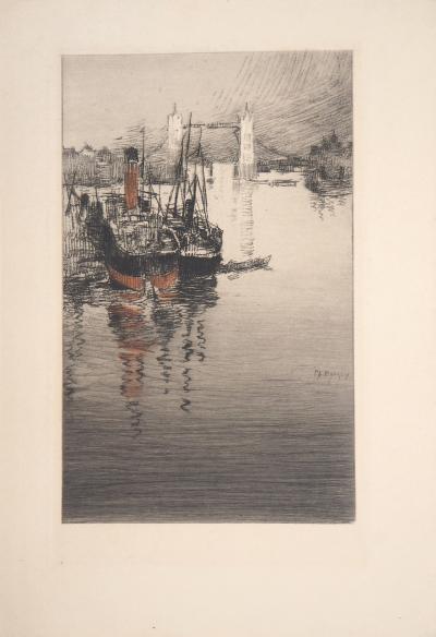 Paul Adrien BOUROUX: Tower Bridge à Londres, 1921 - Gravure originale signée 2