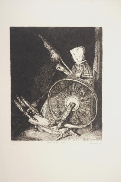 François BONVIN : La fileuse bretonne, 1861 - Gravure originale signée 2