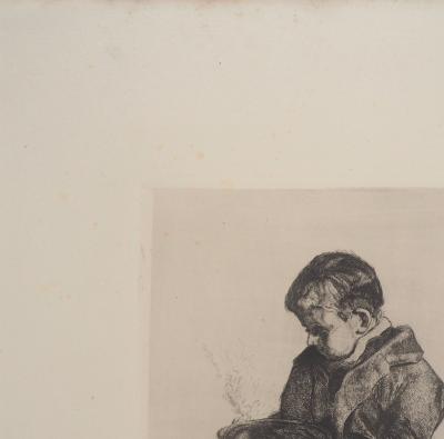 François BONVIN : Le garçon et la soupe, 1861 - Gravure originale signée 2