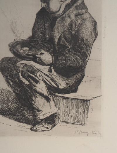 François BONVIN : Le garçon et la soupe, 1861 - Gravure originale signée 2