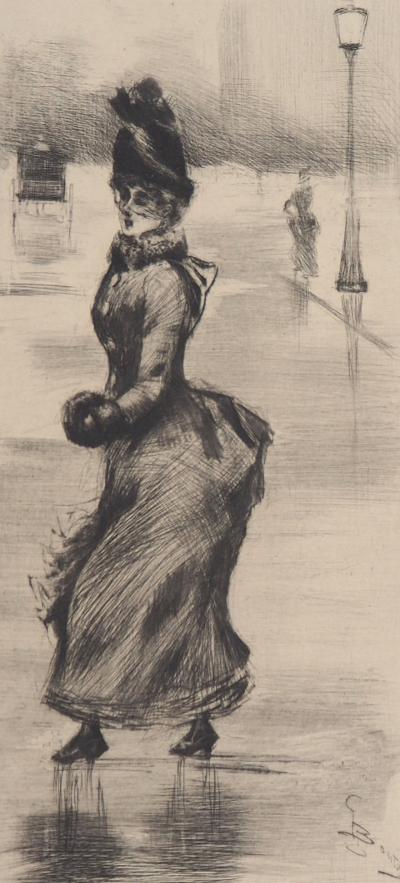 Henri BOUTET : Femme élégante : Promenade à Paris - Gravure originale signée 2