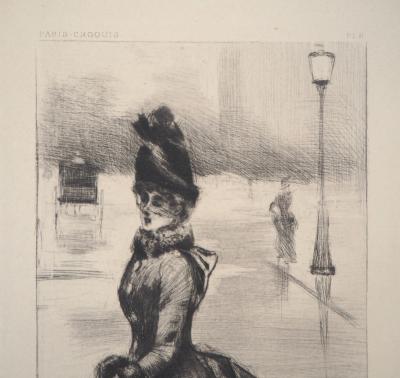 Henri BOUTET : Femme élégante : Promenade à Paris - Gravure originale signée 2