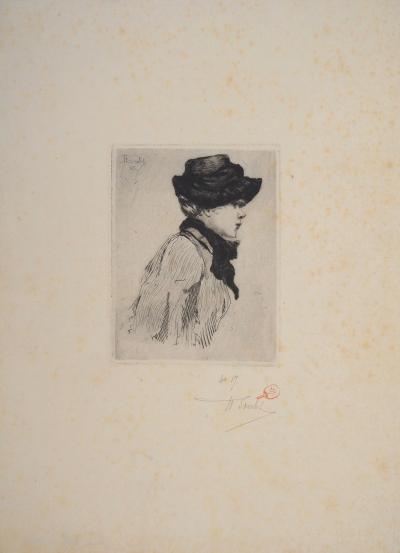 Henri BOUTET : Profil de jeune parisienne, 1886 - Gravure originale signée 2