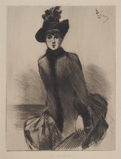 Henri BOUTET : Femme parisienne en course - Gravure originale signée 2