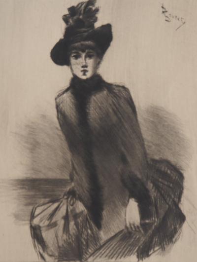 Henri BOUTET : Femme parisienne en course - Gravure originale signée 2