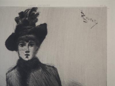 Henri BOUTET : Femme parisienne en course - Gravure originale signée 2