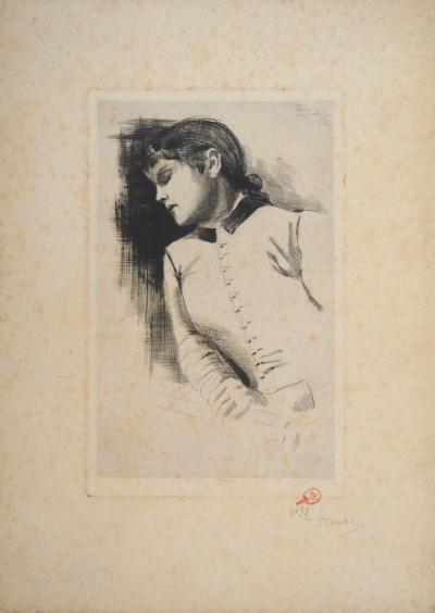 Henri BOUTET : En rêverie, 1883 - Gravure originale signée 2