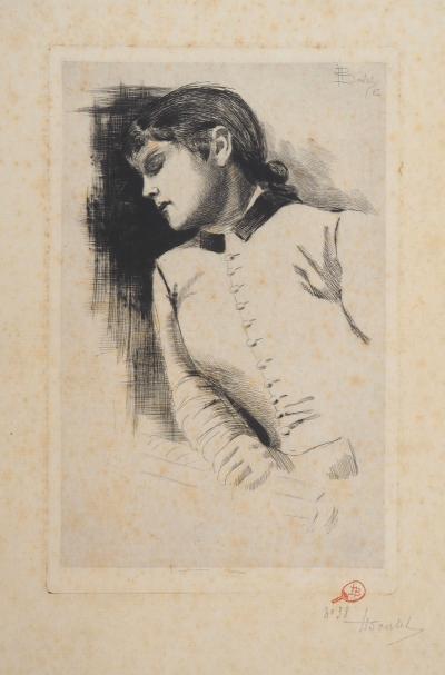 Henri BOUTET : En rêverie, 1883 - Gravure originale signée 2