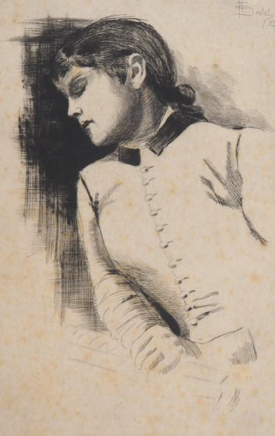 Henri BOUTET : En rêverie, 1883 - Gravure originale signée 2